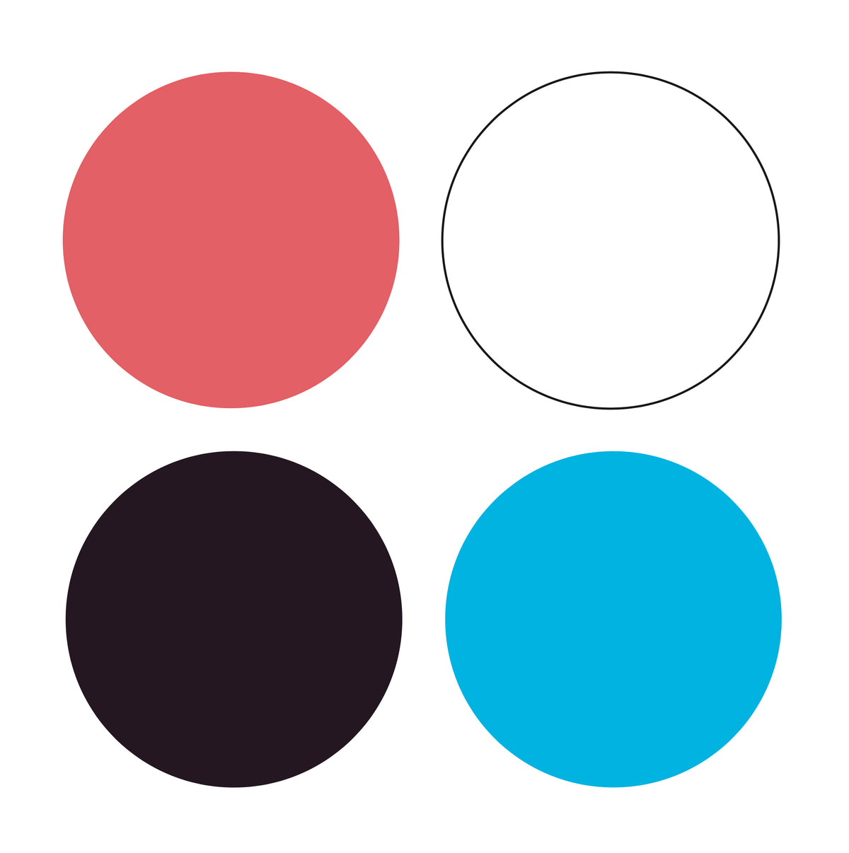4 pastilles de couleurs, choix colorimétrique pour le projet Au fil de l'eau
