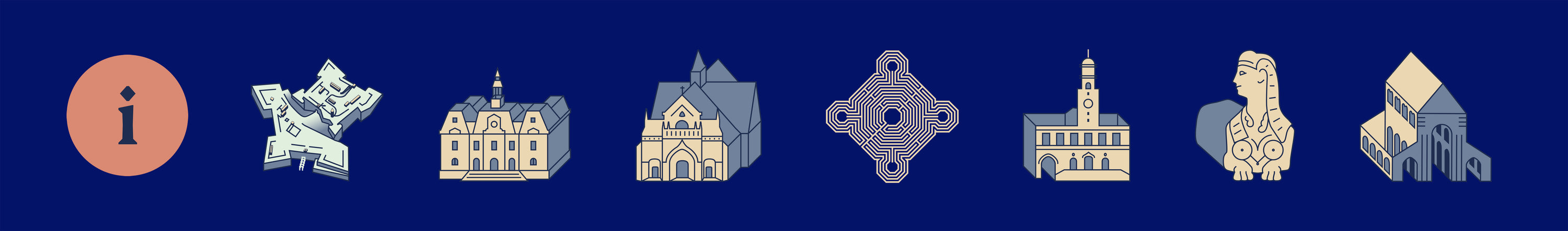 Pictogrammes personnalisés pour valorisation des monuments historiques de Doullens
